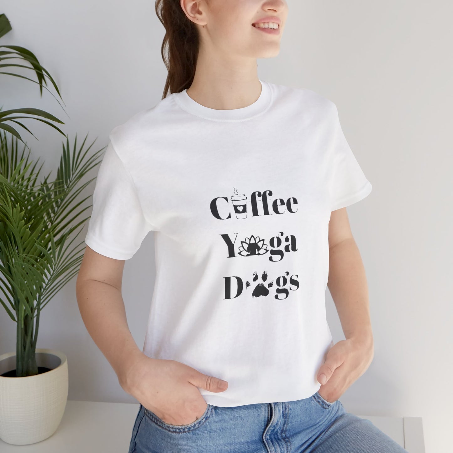 Coffee, Yoga, Dogs - Unisex Jersey Short Sleeve Tee